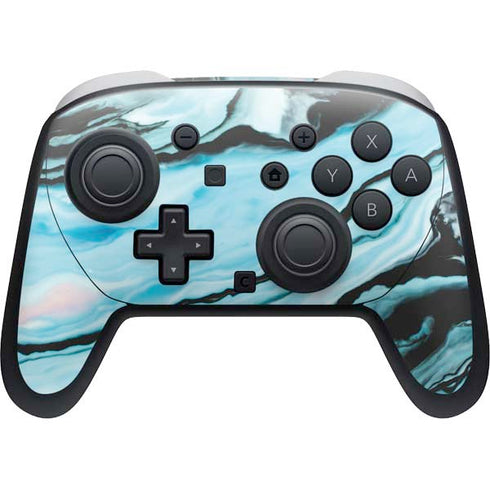 Aqua Blue Marble Ink Nintendo Switch 2 (2025) Pro Controller Skin