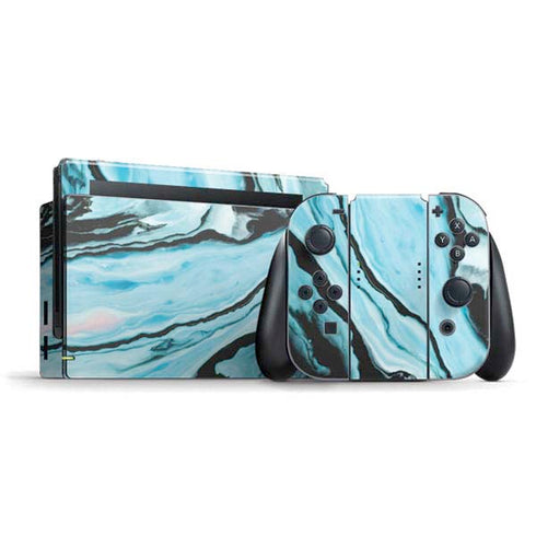 Aqua Blue Marble Ink Nintendo Skins