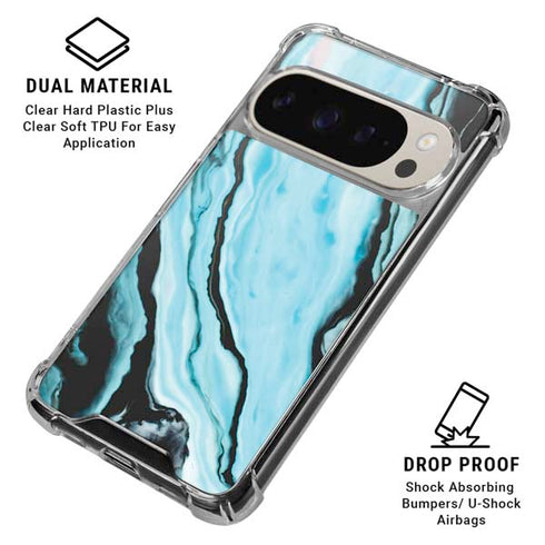 Aqua Blue Marble Ink Pixel 9 Pro XL Clear Case