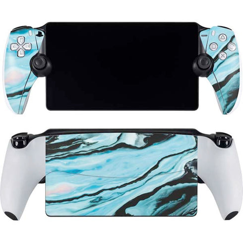 Aqua Blue Marble Ink PlayStation PS5 Skins