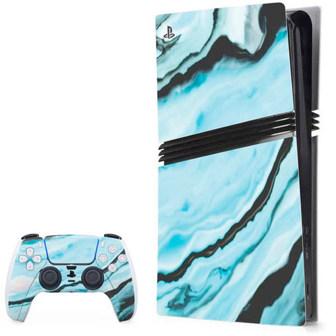 Aqua Blue Marble Ink PlayStation PS5 Skins