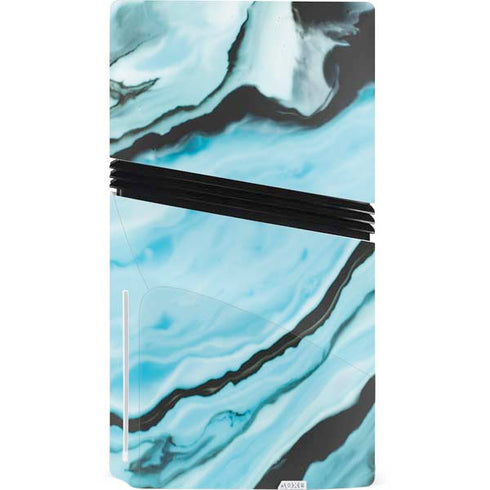 Aqua Blue Marble Ink PS5 Pro Disk Console Skin