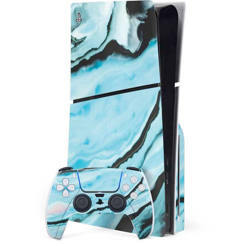 Aqua Blue Marble Ink PlayStation PS5 Skins