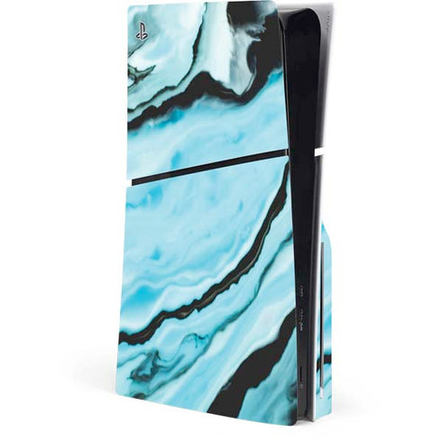 Aqua Blue Marble Ink PlayStation PS5 Skins