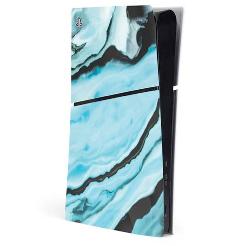 Aqua Blue Marble Ink PlayStation PS5 Skins