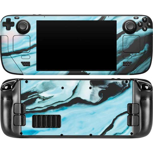 Aqua Blue Marble Ink Steam Deck Handheld Gaming Computer OLED Skin