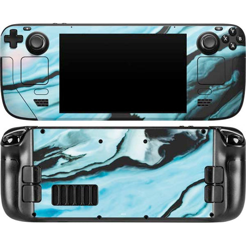 Aqua Blue Marble Ink Steam Deck Handheld Gaming Computer Skin