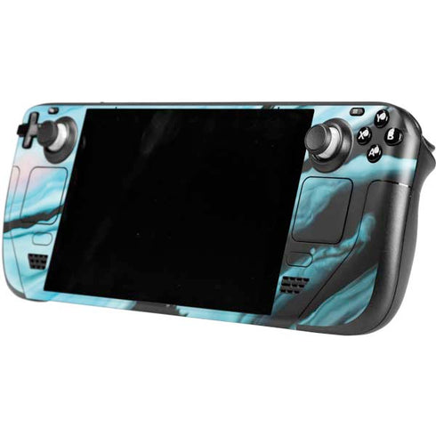 Aqua Blue Marble Ink Steam Deck Handheld Gaming Computer Skin