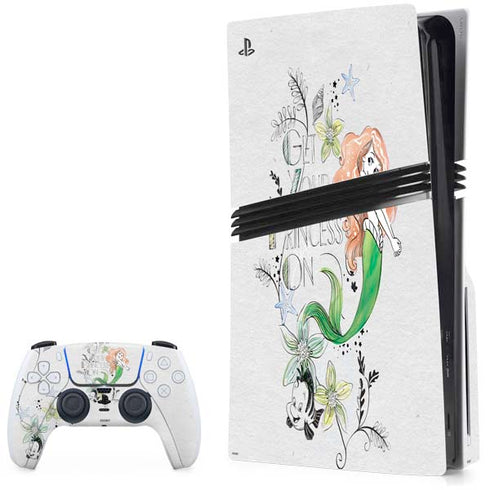 Disney The Little Mermaid Ariel and Flounder Art PS5 Pro Disk Bundle Skin