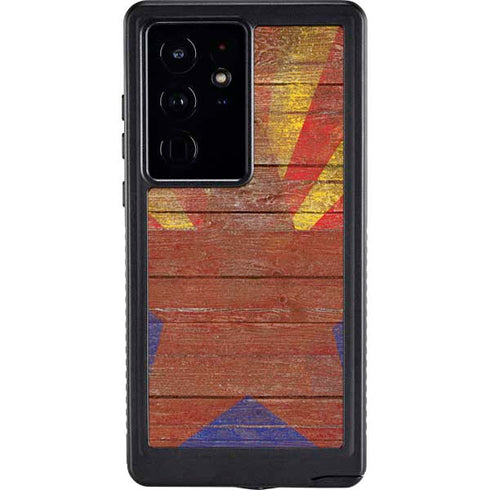 Arizona Flag Dark Wood Galaxy S24 Ultra Waterproof Case