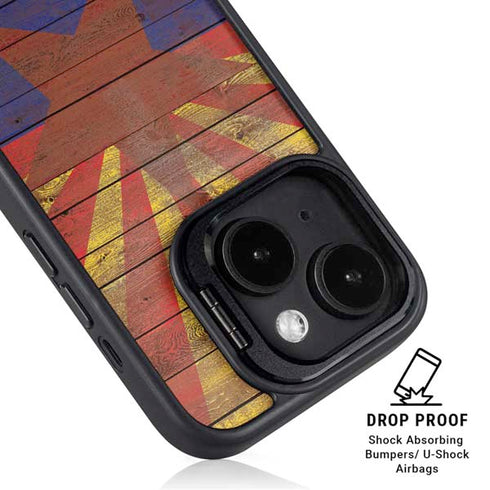 Arizona Flag Dark Wood iPhone 15 Kickstand Case