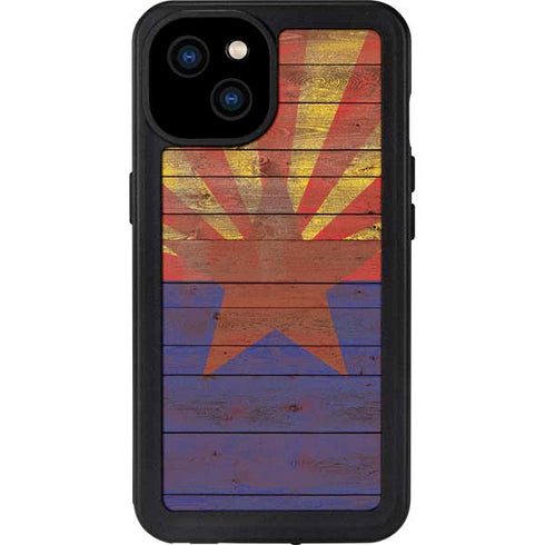 Arizona Flag Dark Wood iPhone 15 Plus Waterproof Case
