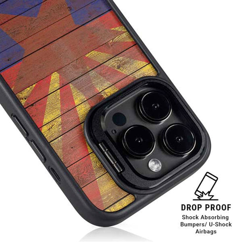 Arizona Flag Dark Wood iPhone 15 Pro Kickstand Case