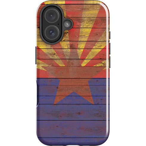 Arizona Flag Dark Wood iPhone 16 Plus Impact Case