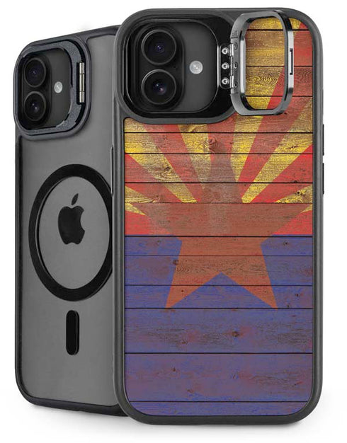 Arizona Flag Dark Wood iPhone 16 Plus Kickstand Case