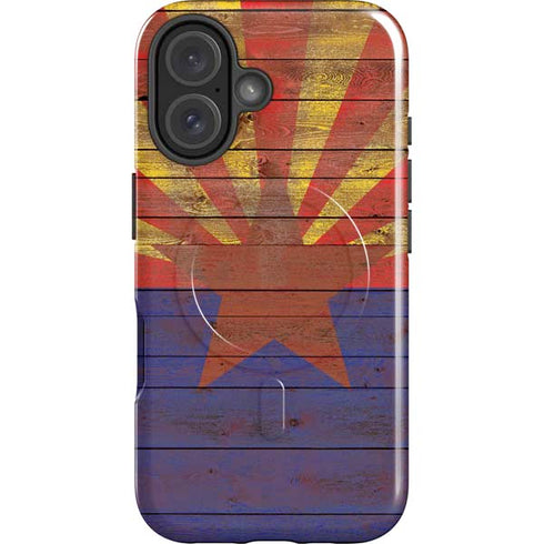Arizona Flag Dark Wood iPhone 16 Plus Magsafe Impact Case