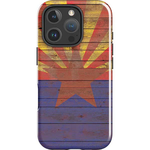 Arizona Flag Dark Wood iPhone 16 Pro Impact Case