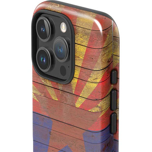 Arizona Flag Dark Wood iPhone 16 Pro Impact Case