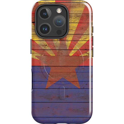 Arizona Flag Dark Wood iPhone 16 Pro Magsafe Impact Case