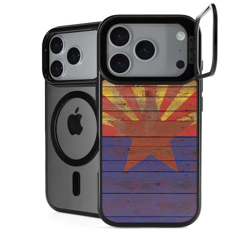 Arizona Flag Dark Wood iPhone 18 Pro Kickstand Case
