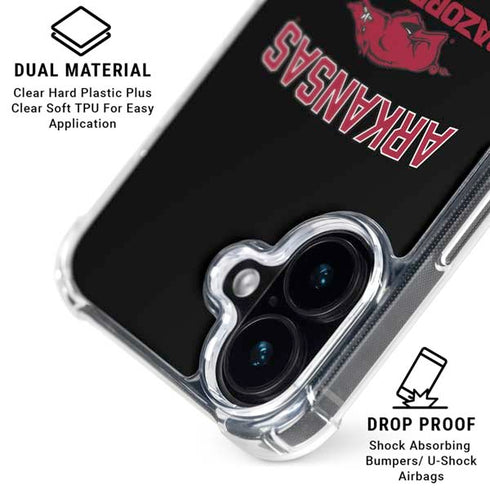 University of Arkansas-Fayetteville Razorbacks Black iPhone 16 Clear Case