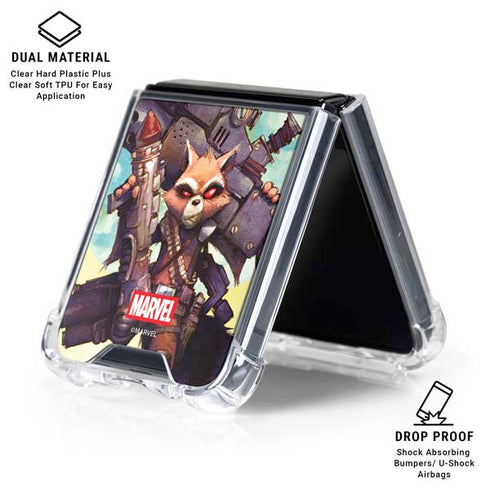Marvel Rocket Raccoon Armored Arsenal Galaxy Z Flip7 Clear Case