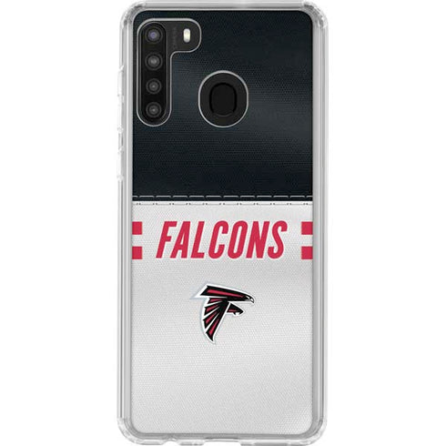 NFL Atlanta Falcons White Striped Galaxy A21 Clear Case