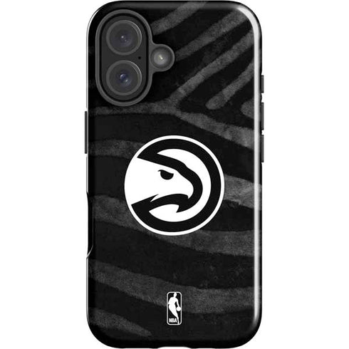 NBA Atlanta Hawks Black Animal Print iPhone 16 Plus Impact Case