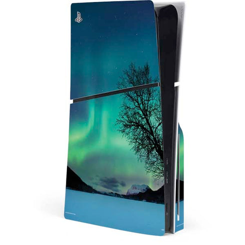 StockTrek Aurora Borealis over a lake in Norway PS5 Slim Disk Console Skin