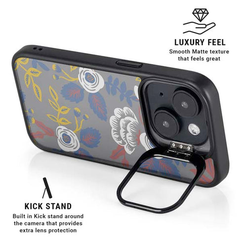 Autumn Grey Floral iPhone 15 Kickstand Case