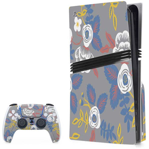 Autumn Grey Floral PS5 Pro Disk Bundle Skin