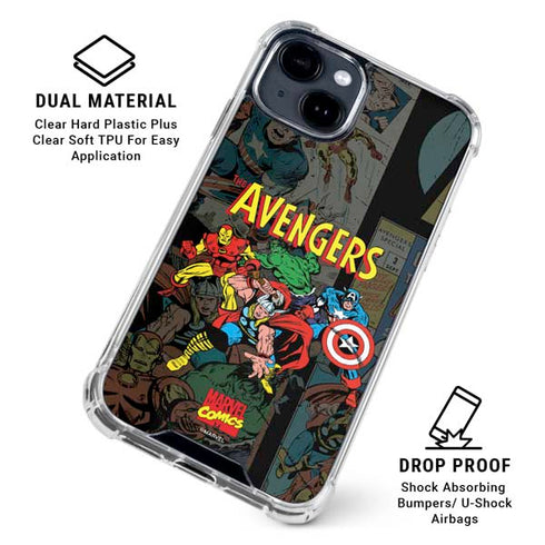Marvel Classic Comics Avengers Assemble iPhone 15 Plus Clear Case