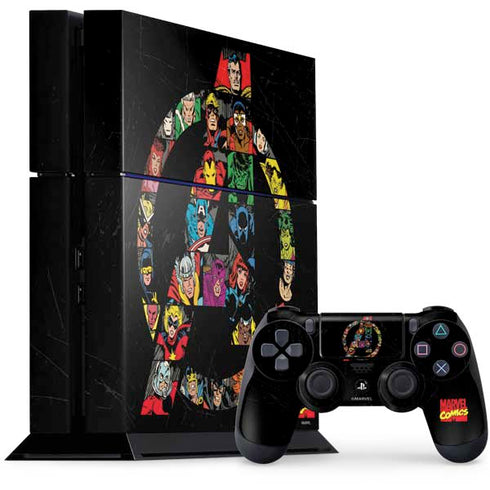 Marvel Classic Comics Avengers Logo PS4 Console and Controller Bundle Skin