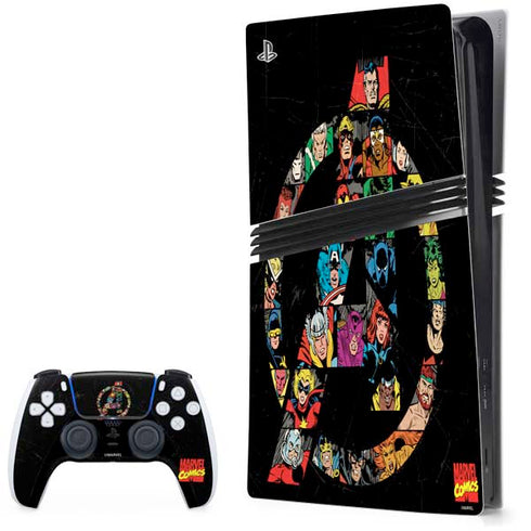 Marvel Classic Comics Avengers Logo PS5 Pro Bundle Skin