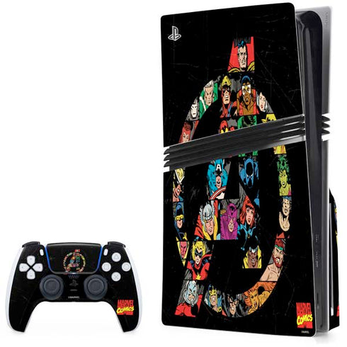Marvel Classic Comics Avengers Logo PS5 Pro Disk Bundle Skin