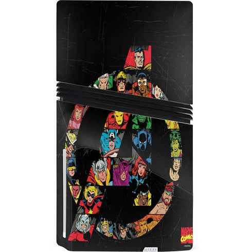 Marvel Classic Comics Avengers Logo PS5 Pro Disk Console Skin