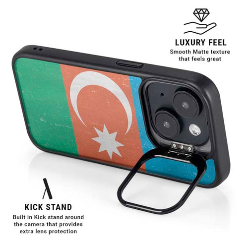 Azerbaijan Flag Distressed iPhone 15 Plus Kickstand Case