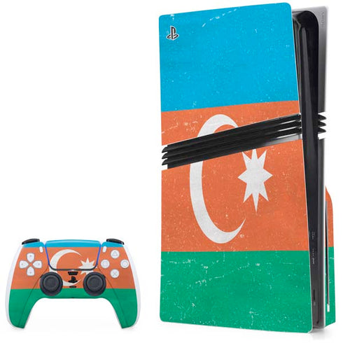 Azerbaijan Flag Distressed PS5 Pro Disk Bundle Skin