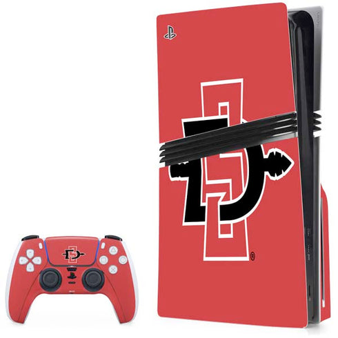 San Diego State University Aztecs Red Logo PS5 Pro Disk Bundle Skin