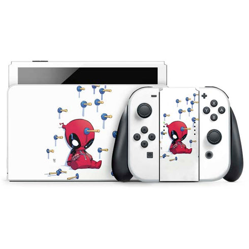 Marvel Deadpool Babypool Playing Nintendo Switch OLED (2021) Skin