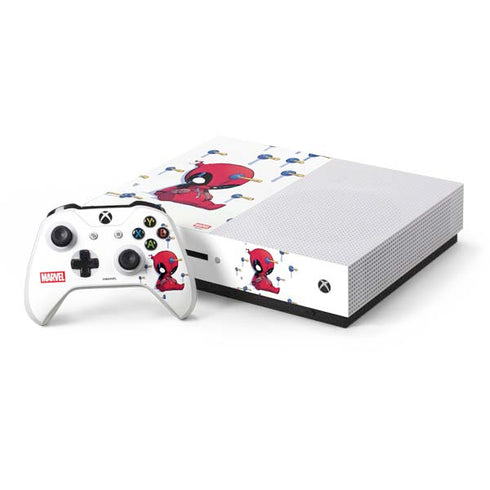 Marvel Deadpool Babypool Playing Xbox One S Console and Controller Bundle Skin