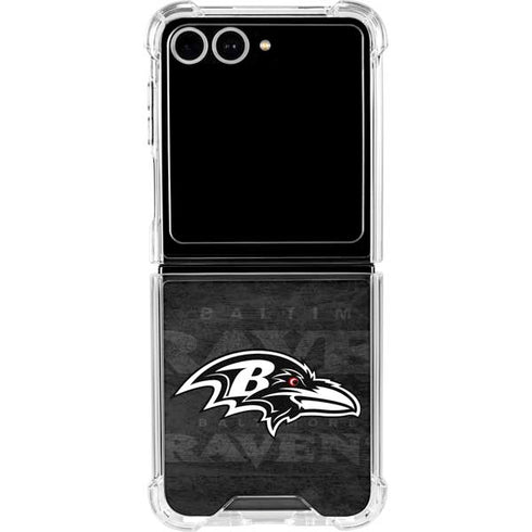 NFL Baltimore Ravens Black & White Galaxy Z Flip7 Clear Case