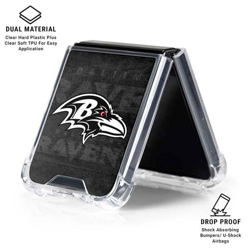 NFL Baltimore Ravens Black & White Galaxy Z Flip7 Clear Case