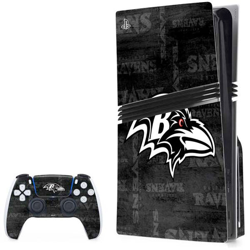 NFL Baltimore Ravens Black & White PS5 Pro Disk Bundle Skin