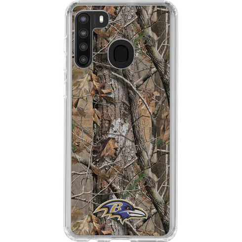 NFL Baltimore Ravens Realtree AP Camo Galaxy A21 Clear Case