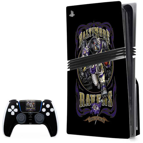 Liquid Blue NFL Baltimore Ravens Running Back PS5 Pro Disk Bundle Skin