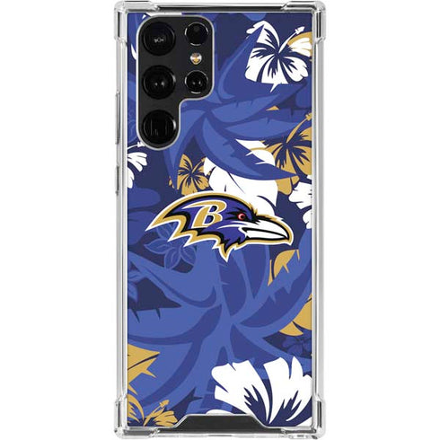 NFL Baltimore Ravens Tropical Print Galaxy S23 Ultra Clear Case