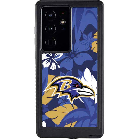 NFL Baltimore Ravens Tropical Print Galaxy S24 Ultra Waterproof Case