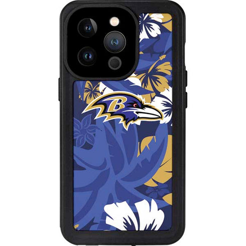 NFL Baltimore Ravens Tropical Print iPhone 15 Pro Waterproof Case