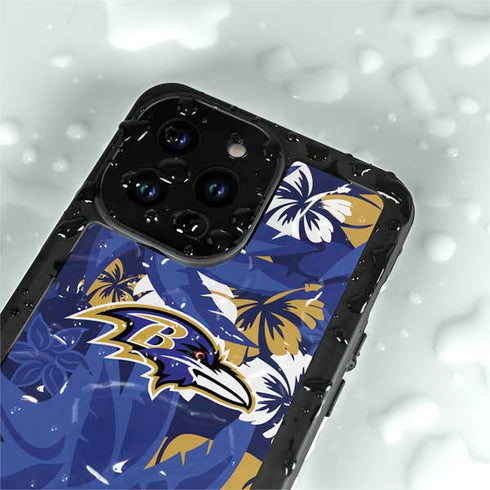 NFL Baltimore Ravens Tropical Print iPhone 15 Pro Waterproof Case